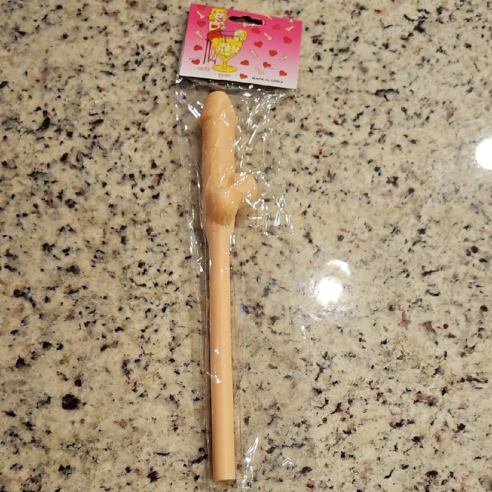 Novelty Peach-Colored Silicone Drink Stirrer Penis Straw